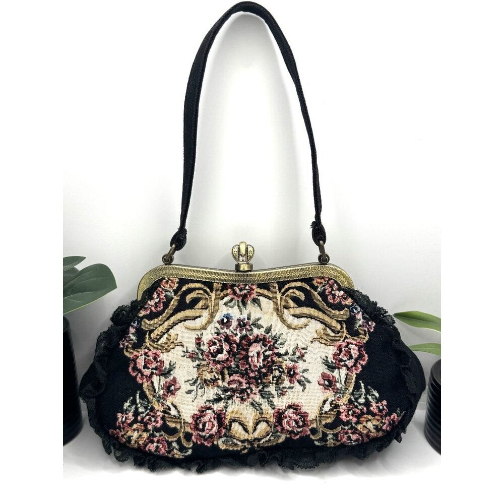 Vintage Jessica McClintock Tapestry Floral Evening Handbag - Picture 7 of 10